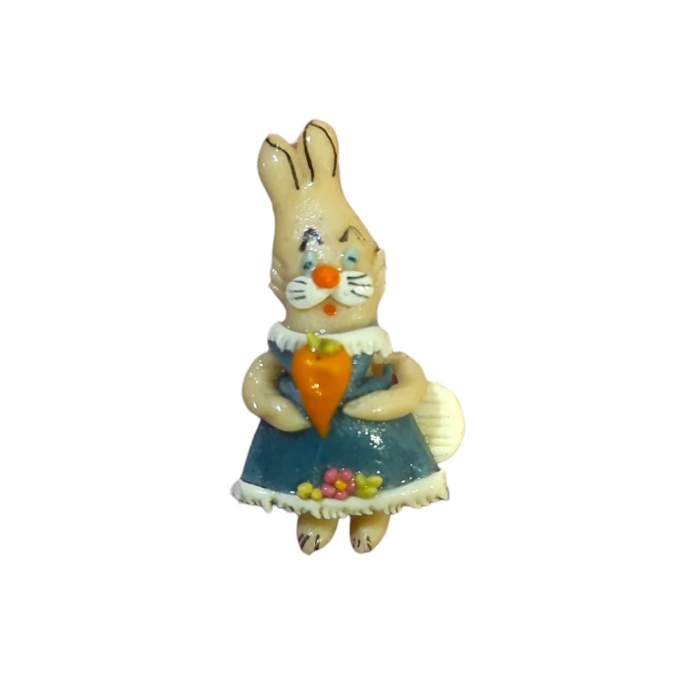 Charming Rabbit Brooch with Blue Dress and Orange Carrot Easter Pin